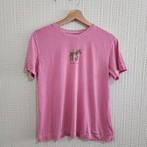 Life is Good Pink Horse Play Distressed Shirt Size Small